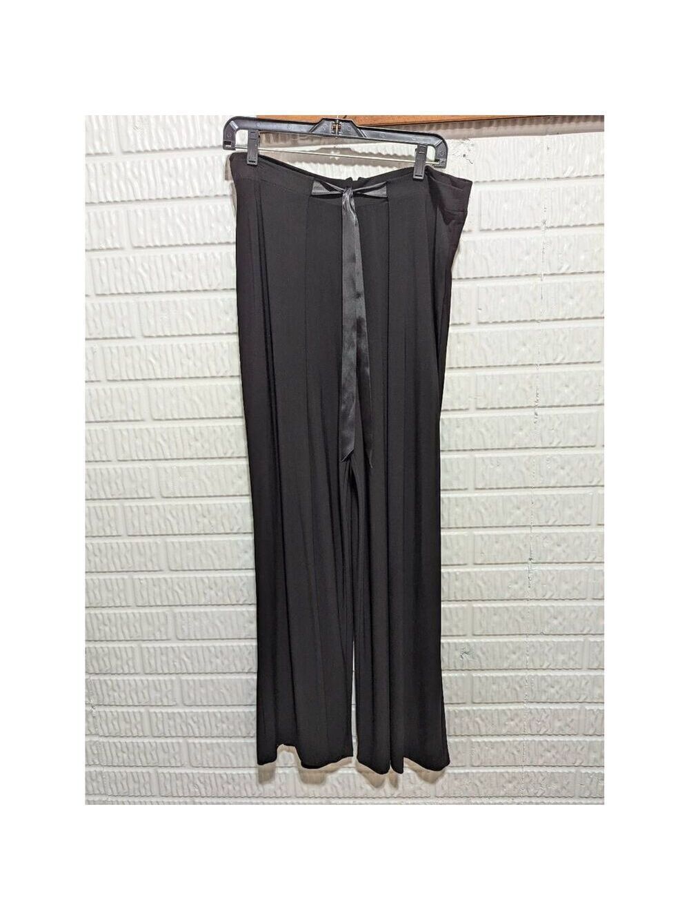 Onyx Nite Women's Black Solid Knit Satin Tie Belt Full Dress Pants Large